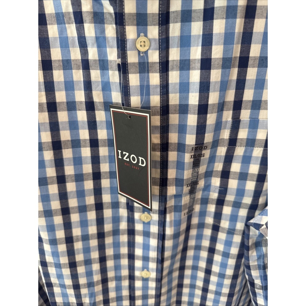 IZOD Mens Long Sleeve XXL Casual Shirt New with Tags Plaid Blue Preppy - Picture 3 of 5